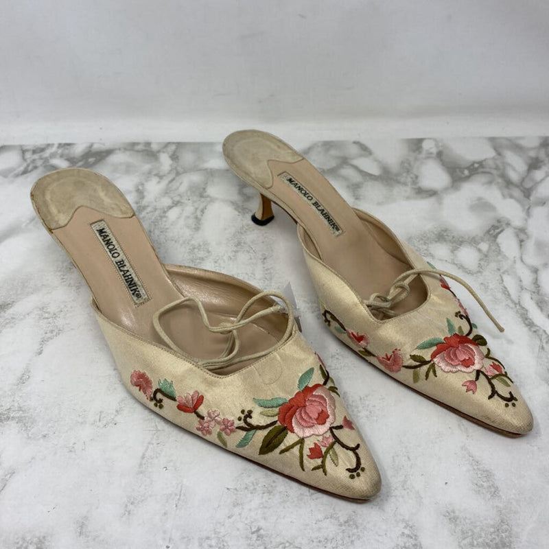 MANOLO BLAHNIK WOMEN'S HEELS beige pink green 41