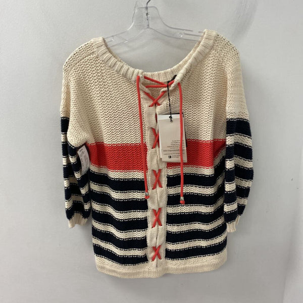 PURE HANDKNIT WOMEN'S SWEATER cream black coral mix S/M