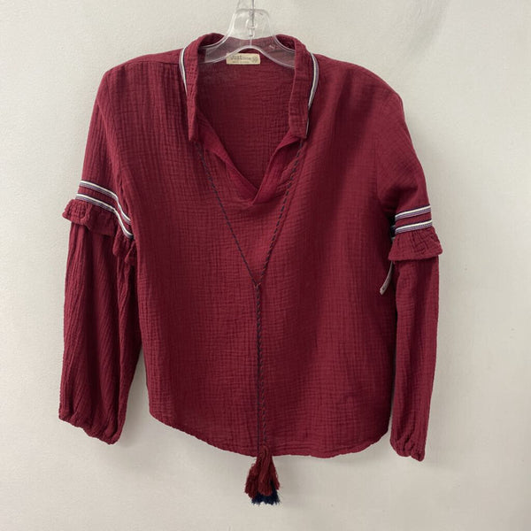 just living WOMEN'S BLOUSE/SHIRT burgundy multi XS