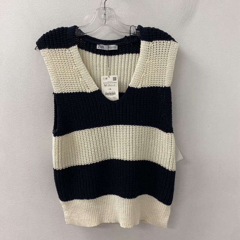 ZARA WOMEN'S SWEATER navy ivory M