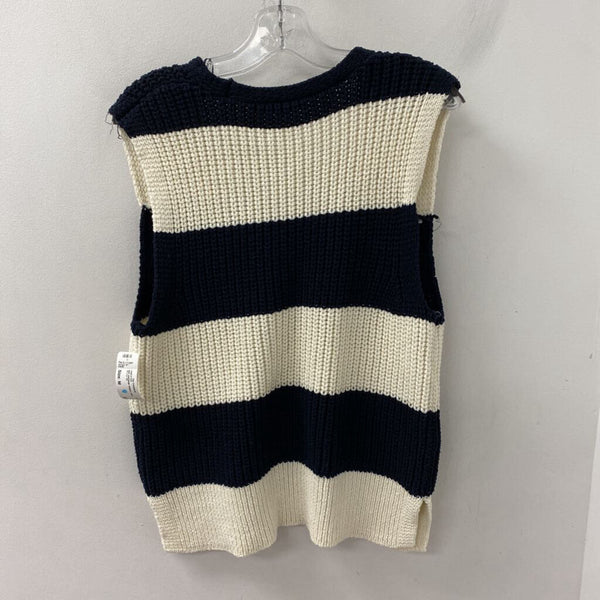 ZARA WOMEN'S SWEATER navy ivory M