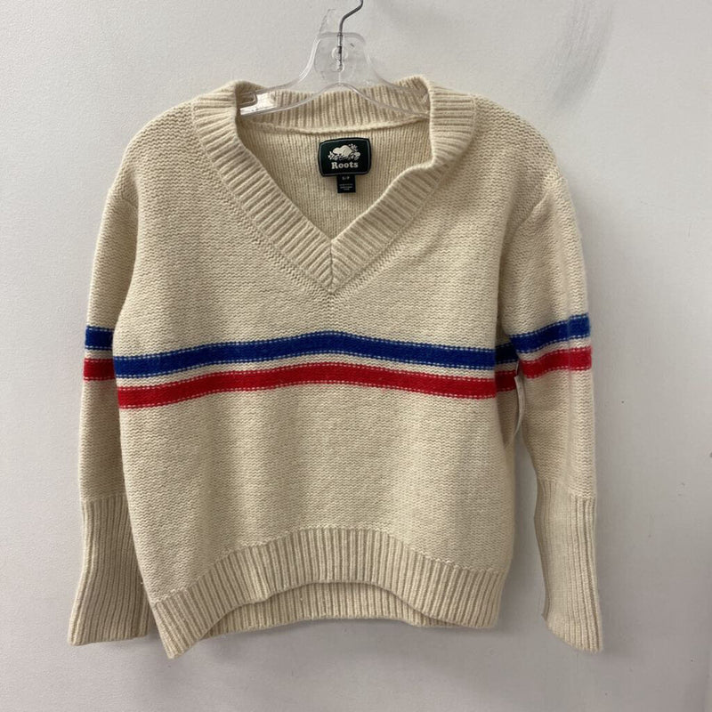 ROOTS WOMEN'S SWEATER off white blue red S