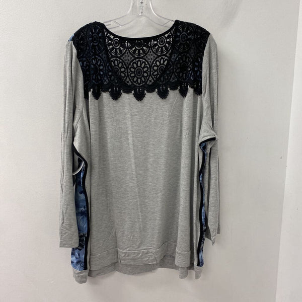 NINA LEONARD WOMEN'S TOP black grey blue mix 3X