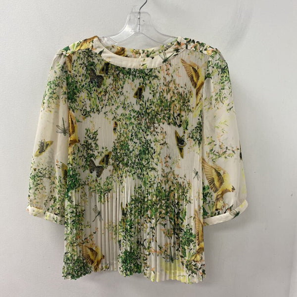 TED BAKER WOMEN'S BLOUSE/SHIRT cream yellow green 8-10/3