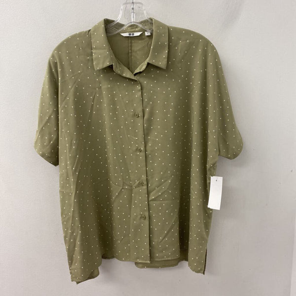 UNIQLO WOMEN'S BLOUSE/SHIRT olive white M