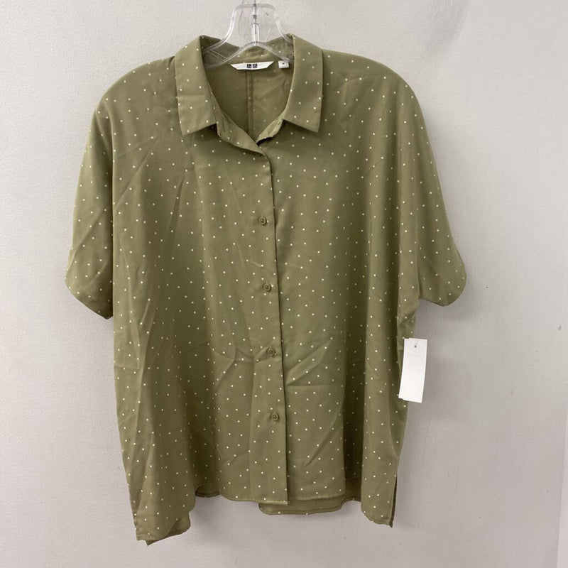 UNIQLO WOMEN'S BLOUSE/SHIRT olive white M