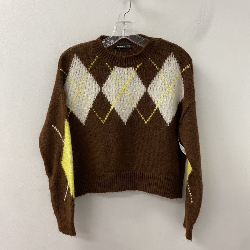 STRADIVARIUS WOMEN'S SWEATER brown yellow white S