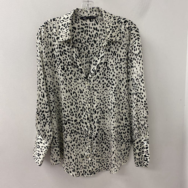 ZARA WOMEN'S BLOUSE/SHIRT white black leopard print XL