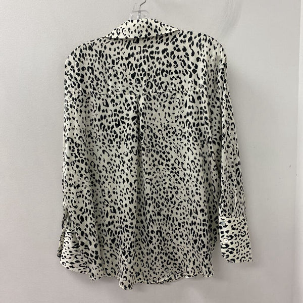 ZARA WOMEN'S BLOUSE/SHIRT white black leopard print XL