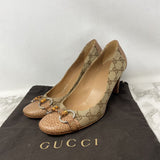 GUCCI WOMEN'S HEELS tan brown mix 38.5