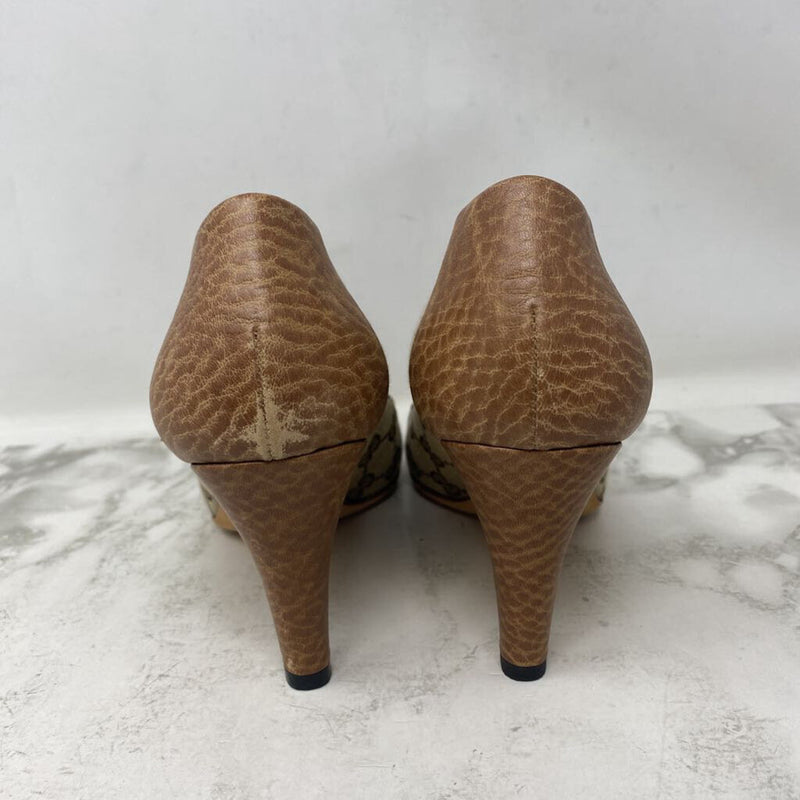 GUCCI WOMEN'S HEELS tan brown mix 38.5