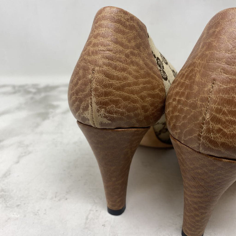 GUCCI WOMEN'S HEELS tan brown mix 38.5