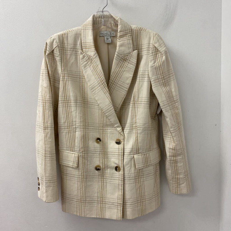 RACHEL rachel roy WOMEN'S BLAZER/JACKET cream yellow plaid M